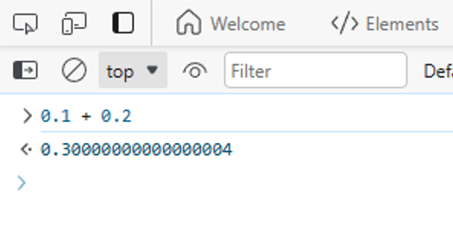 0.1 plus 0.2 is in fact 0.30000000000000004 When using floating point numbers