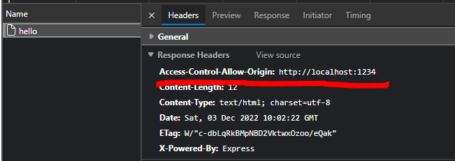 allowed origin header in client on port 1234