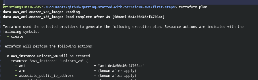 output from the Terraform plan command